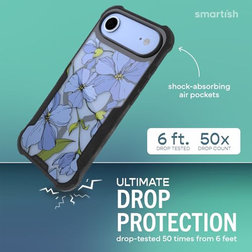 Image of Smartish iPhone Air MagSafe Case - Gripzilla Protective Magnetic Case for Men [Rugged + Tough] Military Grade Heavy Duty Grip Armor - Drop Tested for Apple iPhone Air - Blue Blossoms