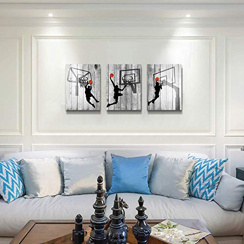 Image of Black and white Canvas Wall Art Decor for living room bathroom and bedroom kitchen artwork Canvas Prints play basketball sport painting 12 inch x 16 inch3spell Wood grain Modern framed office Home decorations