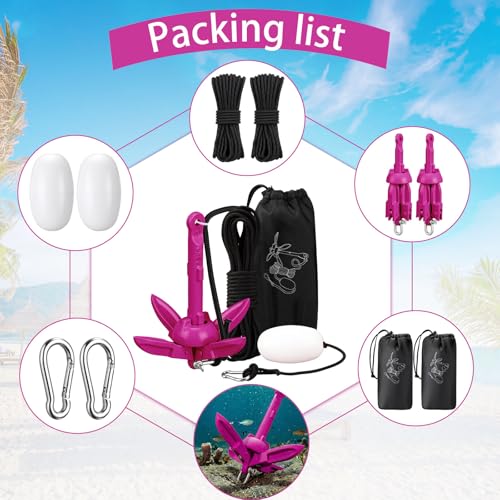 Image of Lounsweer 2 Pack 1.5 /3.5 lb Marine Kayak Anchor Kit Folding Grapnel Anchor Kit Boat Kayak Fishing Accessories for Small Boats Kayaks Canoe Paddle Boards