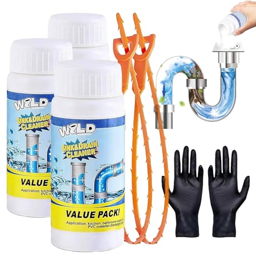 Pipe Cleaner Extremely Strong Drain Cleaner Drain Cleaner Foam Extra Strong Highly Effective Pipe Cleaner with Active Foam for Kitchen and Bathroom Removes Blockages (3PCS)