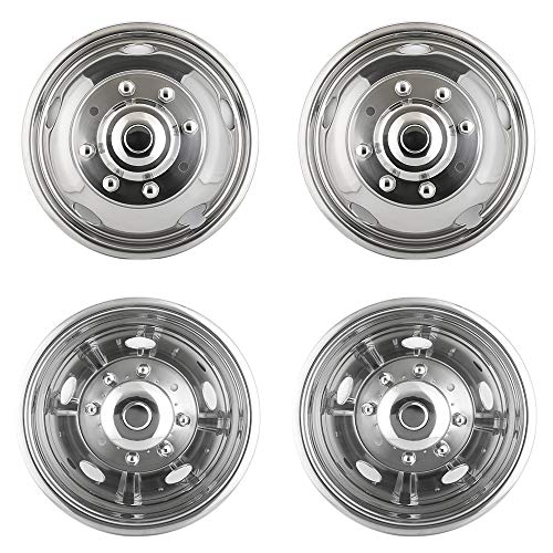 Image of 4pcs 19.5inch Polished Stainless Steel Dually Wheel Simulators, Nice Looking Bolt On Wheel Cover, 8 Lug Hubcaps fit for 1999-2004 Ford F450 F550 with Installation Tools