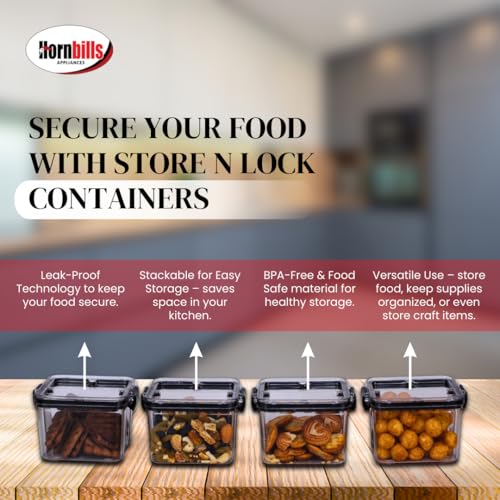 Image of HORNBILLS Seal & Lock Airtight Food Storage Containers Set - 400ml (Pack of 4) | Kitchen Organizing Accessories | Leakproof, BPA Free & Food Grade Material Plastic Boxes For Kitchen & Fridge Organizer