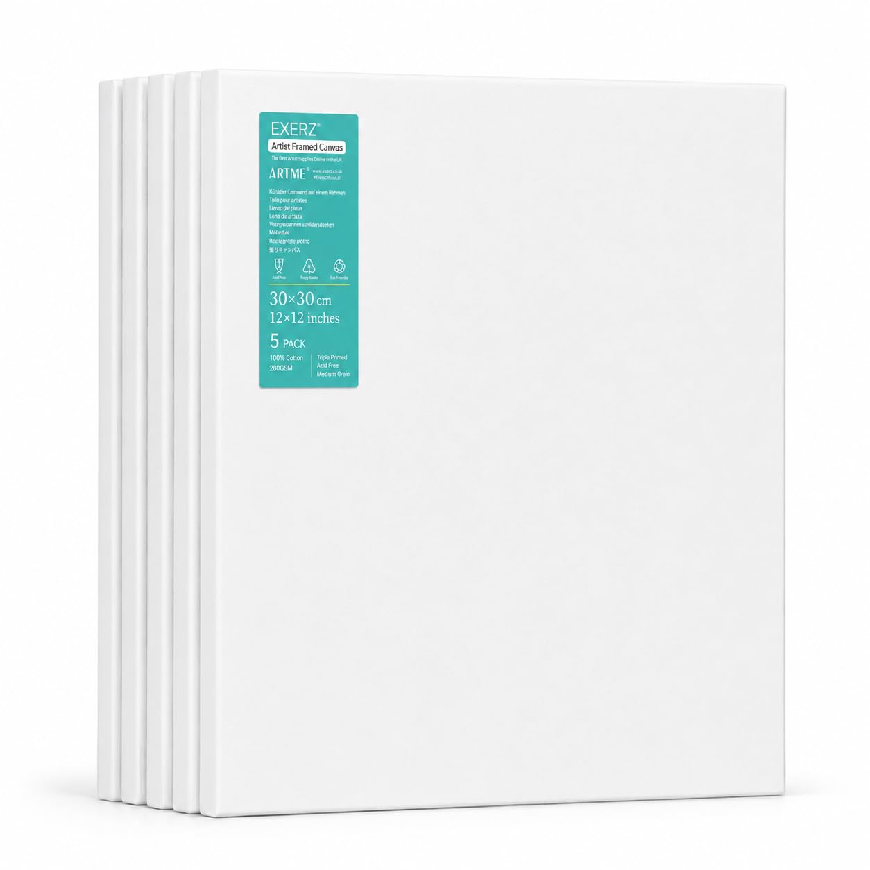 Exerz 30x30cm Pre Stretched Canvas 5 Pack 280gsm Cotton Painting