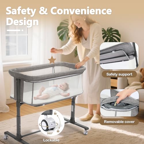 image for Kinder King Baby Bassinet Bedside Sleeper, Newborn Baby Bedside Crib w