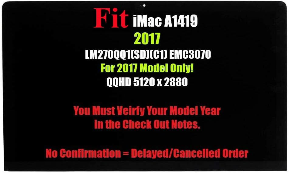 Replacement A1419 5K LCD Retina Screen with Glass Assembly LM270QQ1 SD C1 661-03255 Compatible with Apple iMac 27" Mid 2017 Year EMC 3070