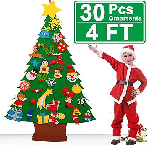 【Built In LED String Lights】DIY Felt Christmas Tree for Toddlers,4 FT Felt Christmas