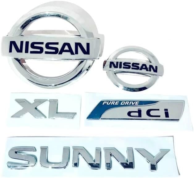 Fabbay N-issan Sunny lx dci Car Emblem Monogram/logo/Badge/Decals/3D/sticker Colour (Silver,Chorme) abs Plastic Pack of 5