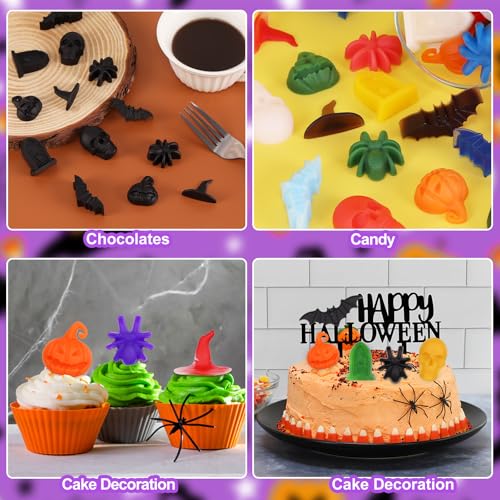 Image of 2 Pack Halloween Silicone Molds, Halloween Chocolate Molds, 3D Spider Skull Pumpkin Bat Mold for DIY Gummies Jello Ice Cube Jelly Chocolate Candy Cakes Decorations (Purple)