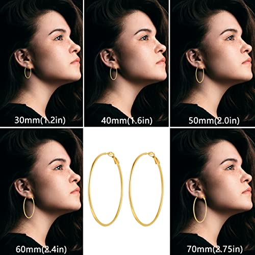 TIZU Big Hoop Earrings for Women Stainless Steel Hypoallergenic 14K Gold/Rose Gold/Black/Silver Hoop Earrings, 40mm/50mm/60mm/70mm Hoops Earrings Birthday Mothers Day Jewelry Gifts Women2