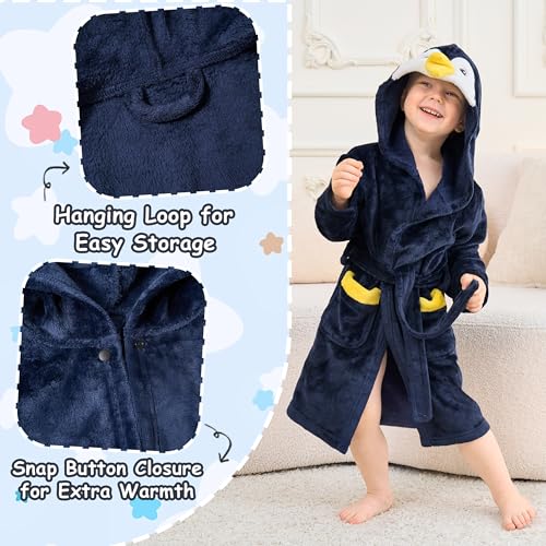 LOLANTA Kids Robe Toddler Boys Girls Hooded Fleece Sleepwear Animal Penguin Bathrobe Fluffy Pajama Christmas Gifts 2-8 Years3