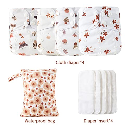 Image of HappyFlute 9 Sets Newborn Baby Cloth Pocket Diapers One Size Adjustable Reusable for Baby Boys and Girls(6-33 pounds,0-3 Years),One Wet Bag+4Diapers and 4Inserts