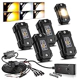 LEDUR R4 LED Rock Lights Kit 4Pods White Amber Strobe 6 Mode Memory Function Reset Function with Wir