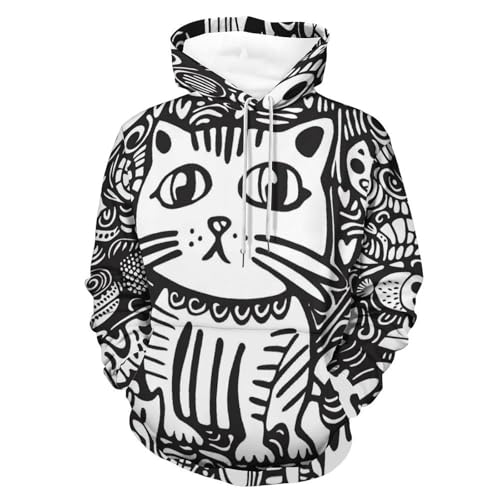 Sweatshirt poisson et chat noir pullover manches longues taille S