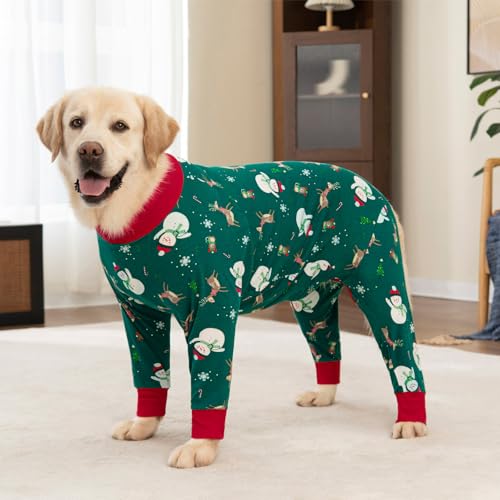 Image of kzrfojy Dog Christmas Pajamas Dog Recovery Suit for Dogs After Surgery Female Male Medium Large Neuter Spay Onesie Prevent Licking Surgical Wound Cone Alternative (Green, 2X-Large (Pack of 1))