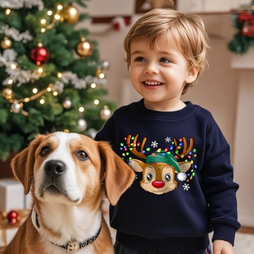 Kids' Rudolph Face Navy Sweatshirt, alternative view 3