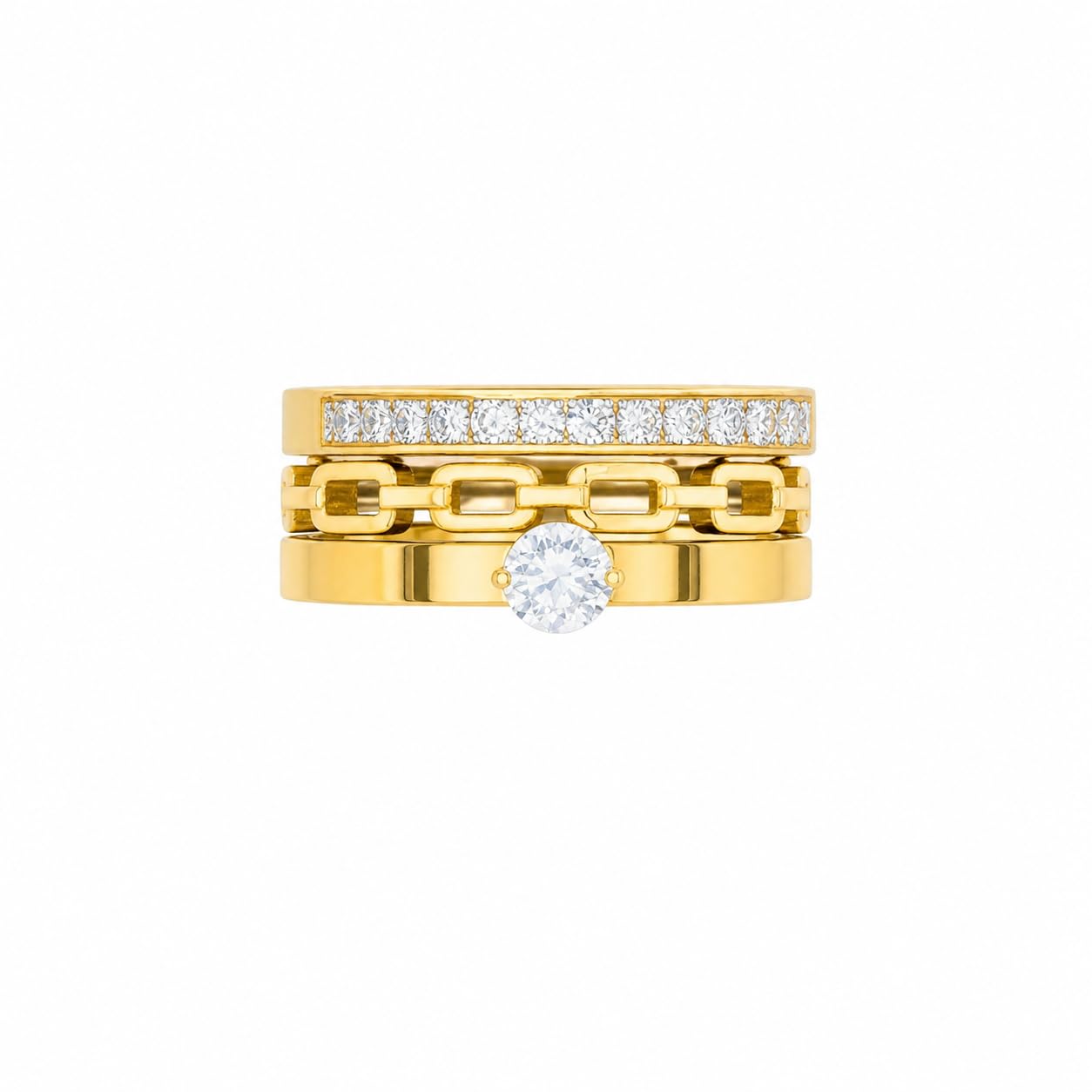 RIDHVEE Anti Tarnish Gold Plated 3-Piece Stacking Ring Set for Women & Girls, Solitaire, Chain Link & Eternity Band Rings with CZ Stones, Available Sizes 6, 7, 8 | RV-AT-RNG-017-image-47