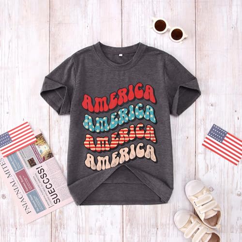 IZYJOY Boys Girls 4th of July Shirts America Letter Print Patriotic T-Shirt Little Kids USA Flag Short Sleeve Tee Tops2