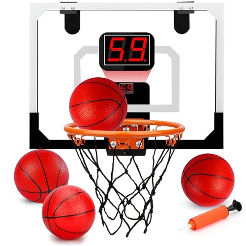 STAY GENT Mini Canasta Baloncesto Exterior con Electrónica Puntuación Registro Sonidos, Canasta Baloncesto Infantiles Interior para Puerta Pared con 4 Balón para Habitacion niños adultos