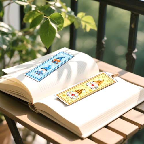 Image of FREEBLOSS 6 Set Cross Stitch Bookmark Kit St. Patrick Gnome Pattern Stamped Cross Stitch Kit 11CT Christmas Embroidery Kits with Instructions for Beginners Adult 20x6cm /8x2.4inch