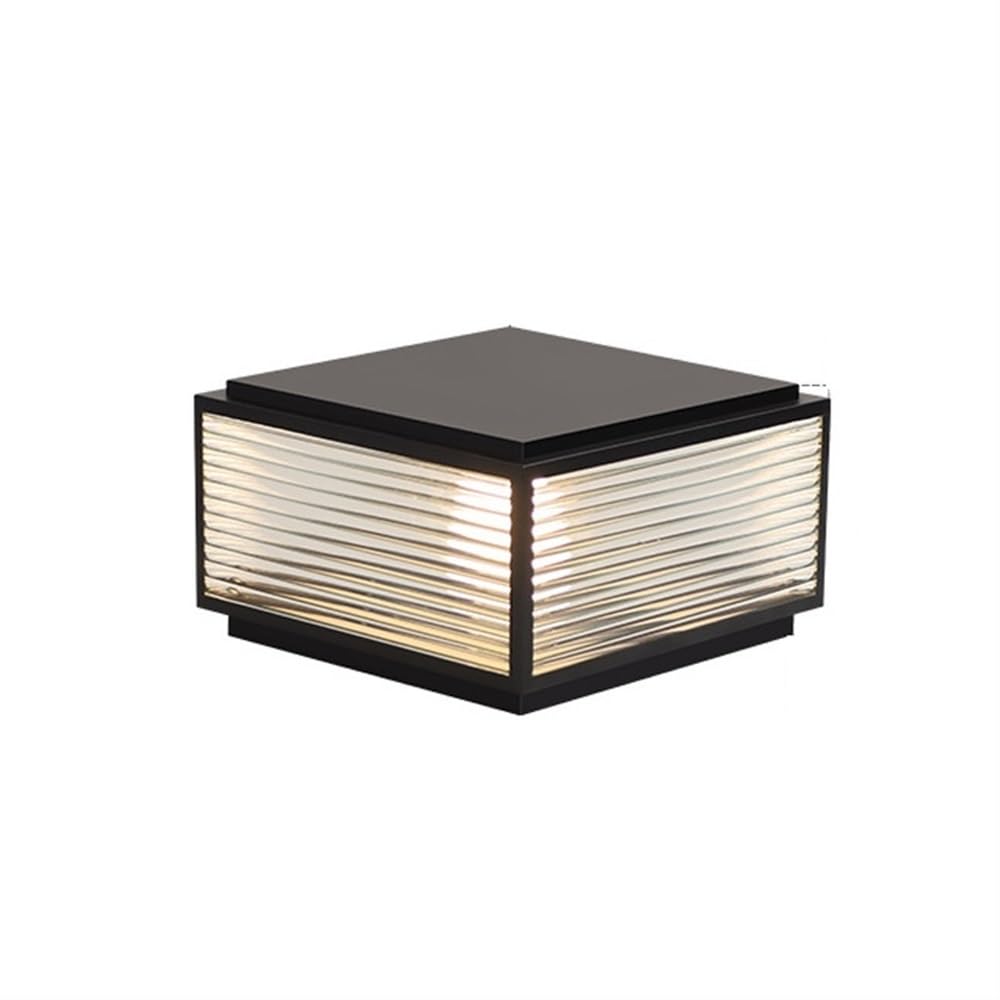 Lyouae One Color Outdoor Hard Wiring Post Caps Lights Exterior Black Column Caps Lamp Fence Deck Porch Pillar Lamps Cast Aluminum Post Light Fixture Lawn Bollard Lights(40Cm/15.7In)