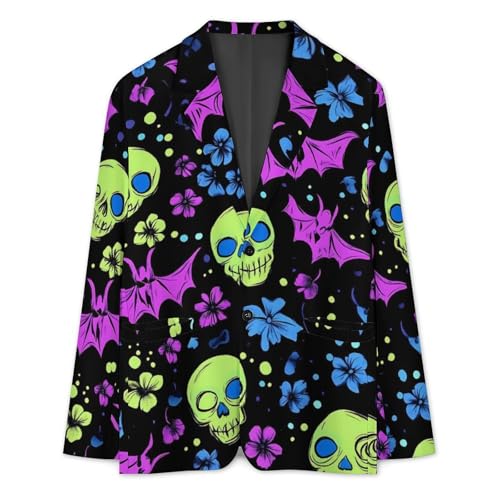 Skulls Bats Flowers Men's Slim Suit Long-Sleeve Prom Tuxedo Classic Two Button Business Jacket3