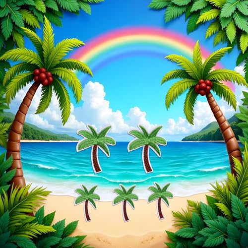 SquarezhenBo 5Pcs Green Appliquess Art Crafts for DIY Clothing Accessories,Coconut Palm Tree Embroidered Patch Iron on Patch DIY Sewing Applique Trim and Embellishments Applique Patches