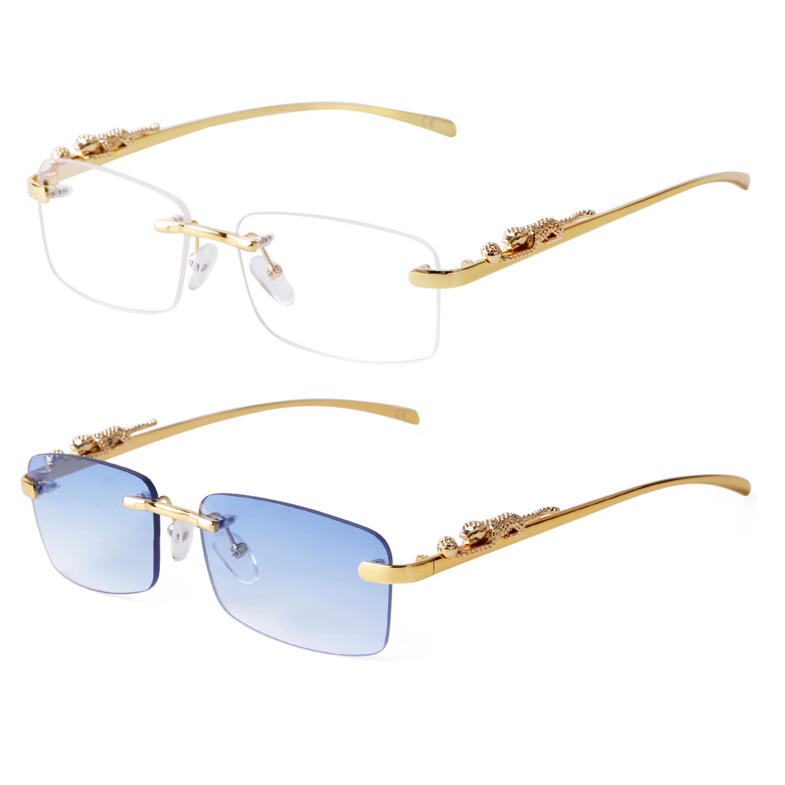 SDINM Rimless Sunglasses for Men Women Fashion Small Narrow Rectangle Sun Glasses Shades 90s Eyewear