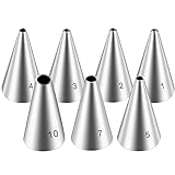 7-Piece Round Hole Piping Tips Set - Stainless Steel Cupcake Frosting Nozzles, Cake Decorating Tools, Russian Pastry Icing Dispensers for Baking, Cookies, Puff, Doughnuts, and Cream Bag Filling