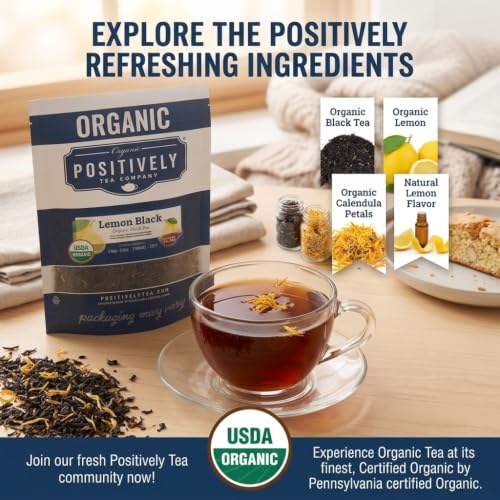 Image of Organic Positively Tea Company, Lemon Black, Black Tea, Loose Leaf, 16 Ounce