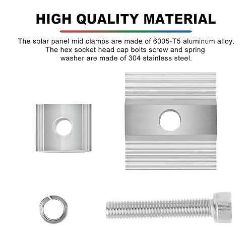 Miniatura 5 de Panel solar de abrazaderas intermedias con cabeza de enchufe hexagonal, pernos de arandela de resorte y tuerca deslizante abrazadera solar media