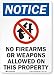 "Notice - No Firearms Or Weapons Allowed On Property" Label By SmartSign | 5" x 7" 3M Reflective Laminated Vinyl