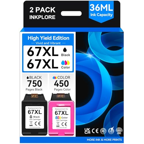 67XL Ink Cartridges Black Color Combo Pack, Compatible for HP Ink 67,...