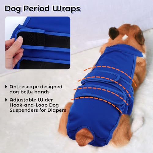 Image of QBLEEV Female Dog Diapers with Adjustable Suspenders - Washable Sanitary Panties for Dogs in Heat or Incontinence, Escape-Proof Reusable Pet Period Underwear Onesie for Small to Large Breeds