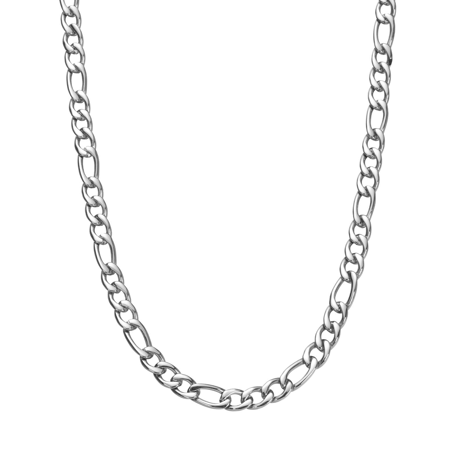 flintronicCollar de Hombre, Cadena de Eslabones Cubanos Figaro, Collar de Plata de Acero Inoxidable 316L, Joyería Hip Pop Link para Hombres y Mujeres, 5mm Ancho * 46cm+1cm Largo