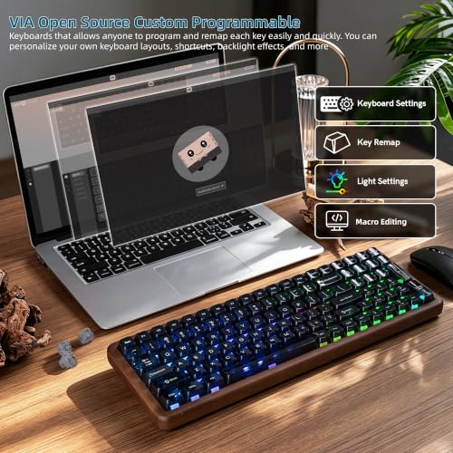 Image of Womier Wood Creamy Keyboard with Number Pad, Wireless Gaming Keyboard-WD99 | Mechanical Keyboard QMK /VIA,100-key BT5.0 /2.4G /USB-C Hot Swap,Clear Keycaps Custom RGB for PC /Mac,POM Linear Switch