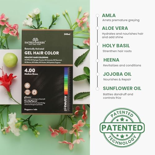 Image of SACRED HERBS Natural Gel Hair Color, Premium Pack | India's 1st pH Neutral Formula | Ammonia, PPD & Paraben Free | 20+ Herbal Actives, 100% Grey Coverage | Conditioning & Damage Free, For Women | BURGUNDY 3.60 | Pack of 2 ( 240ml + 20gm, EACH )
