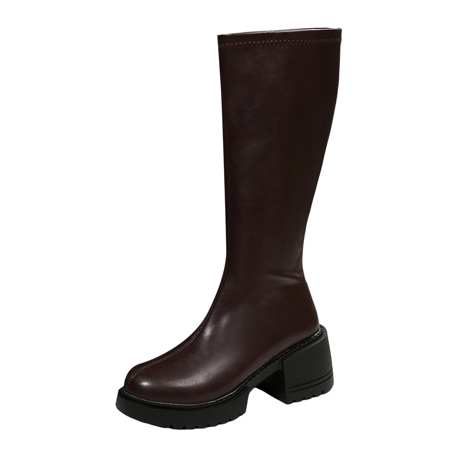 Mid Calf Boots for Women Platform Round Toe Chunky Block Heel Boots Casual Fall Winter Gogo Boot Fashion