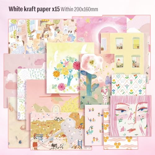 Image of The AutoStory Vintage Scrapbook Album Kit - A6 Junk Journal Notebook with Aesthetic Stickers, Collage Paper Pack & Washi Tape - DIY Journaling Supplies Gift for Teens & Girls (Chill Moment, Pink)
