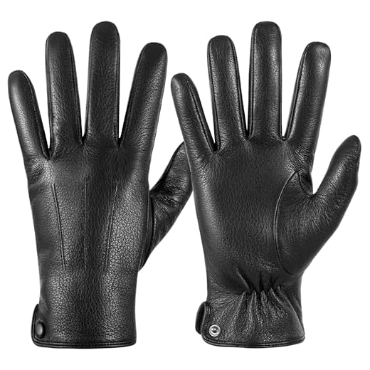 QOF Winter Genuine Leather Gloves for Men, Cashmere Warm Lined Finger Touchscreen Texting Driving Gloves