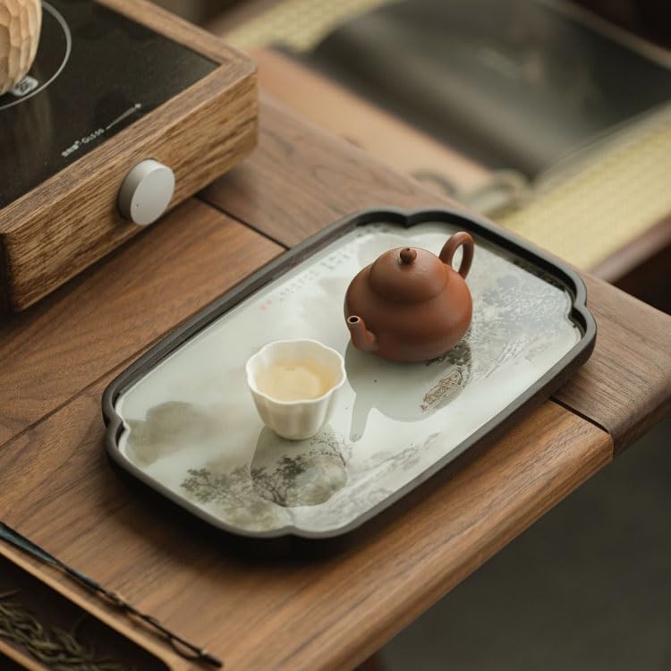 Bandeja para Servir Water Village, Bandeja de té Hecha a Mano, pequeña Bandeja Retro para Tetera Seca de Estilo Chino, Bandeja de Almacenamiento para Accesorios de Juego de té, bandejas para Comer en