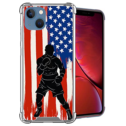 CasesOnDeck Case Compatible with [Apple iPhone 13 (6.1")/ iPhone 13 Case ] Crystal Clear TPU Bumper Case USA Sporst Flag Theme -Boxing
