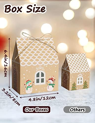 18Pcs 6 Patterns Upgrade Larger Christmas Party Boxes (12 x 8 x 16 cm), Premium Kraft Paper Candy Xmas Big Gift Boxes, Gift Bags with 10m Hemp Ropes for Christmas New Year themed Party Decorations