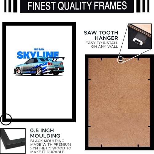 Image of BLINKART Nissan Skyline GT-R (R34) CarFramed Posters Gift Items Boys Room Wall Decoration Bedroom Office Studio Synthetic Wood Frame & Acrylic Glass Ready to Hang - 18x12 Inch, (A4 Size) - CAR-264