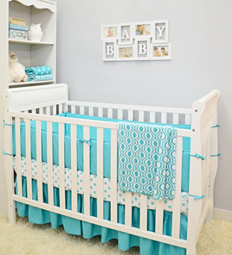 Image of American Baby Company 100% Natural Cotton Percale Fitted Crib Sheet for Standard Crib and Toddler Mattresses, White with Aqua Dot, Soft Breathable, for Boys and Girls