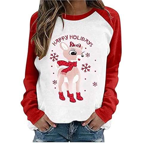 Yoisdtxc Women's Christmas Sweatshirt Autumn Winter Casual Pattern Top Crewneck Christmas Women's Sweater Pullover (A-Red White Style 4, S) Cover