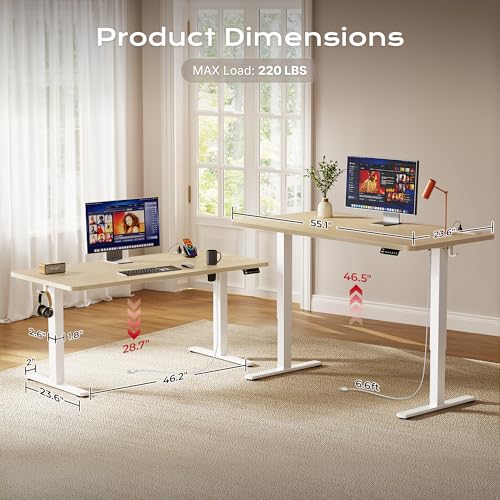 Image of Huuger Electric Standing Desk with Power Outlets and USB-C Port, 55 X 24 Inch Height Adjustable Desk, Sit Stand Desk for Home Office, Computer & Gaming Desk with 4 Presets, Stable Steel Frame, Marple
