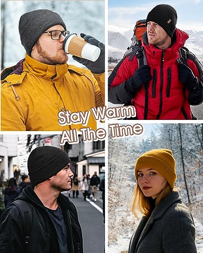 Image of FURTALK Mens Beanie Fleece Lined Winter Hats Double Layered Stylish Knited Cuffed Plain Hat