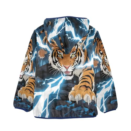 Tiger with Lightning Toddler Fleece Jacket Girl Boys Hooded Fleece Jacket Coat Warm Outwear Zip-up 3-10T2