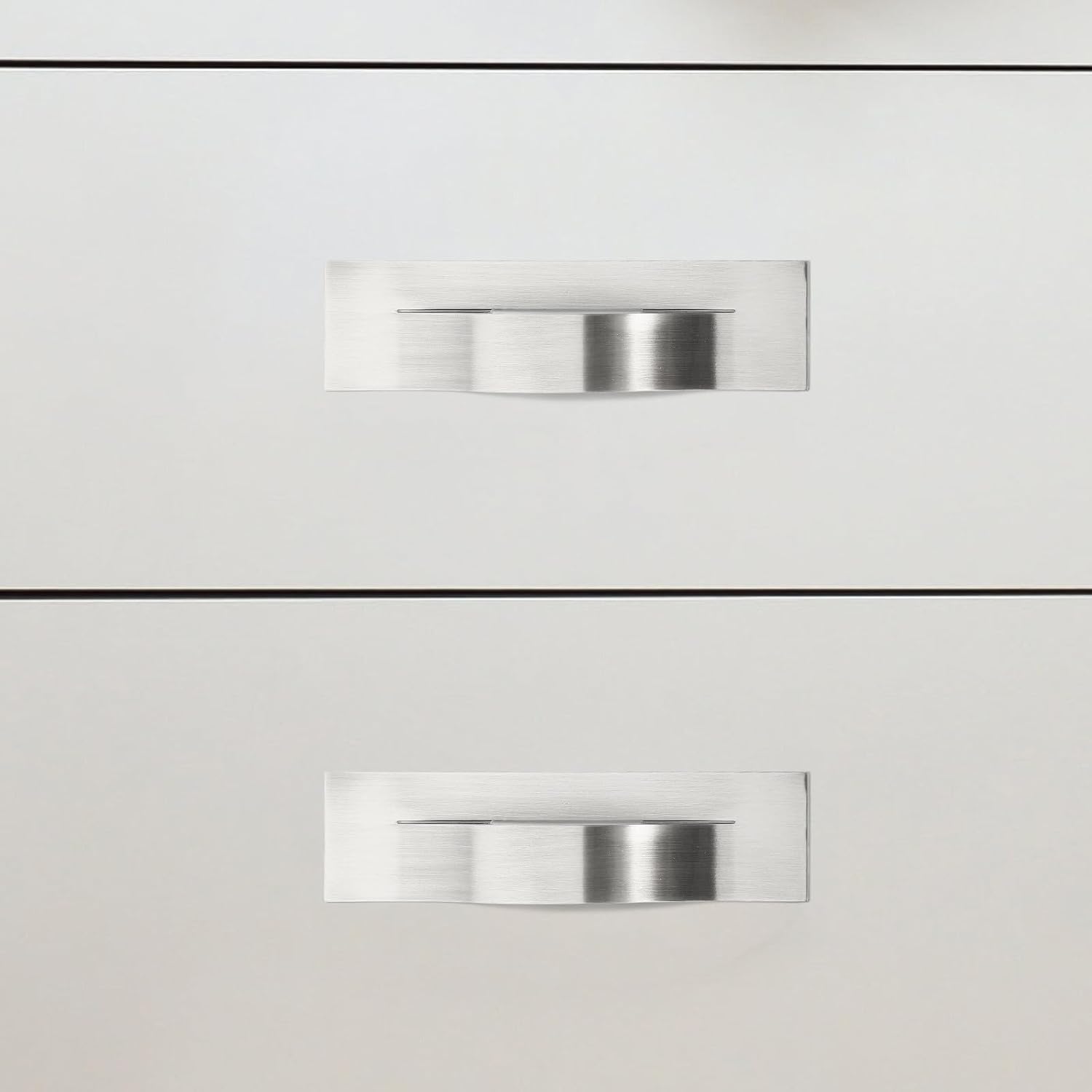 Modern Brushed Silver Cabinet Door Handles, 64mm Hole Invisible Pulls for Kitchen Cabinets and Dressers, Sleek Minimalist Drawer Handles for Pantry and Wardrobe Hardware