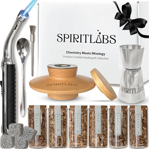 SPIRITLABS Kit per affumicatore per cocktail con torcia, kit tutto in uno per affumicare whisky con trucioli di legno a 6 gusti, bourbon, vecchio stile, che lo rende un regalo perfetto per uomini,